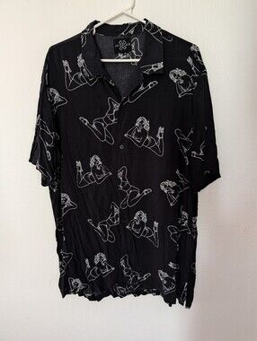 Jaywalker Men's Size 2X Shirt Button Up Pin Up Woman Girl Print Black Rayon